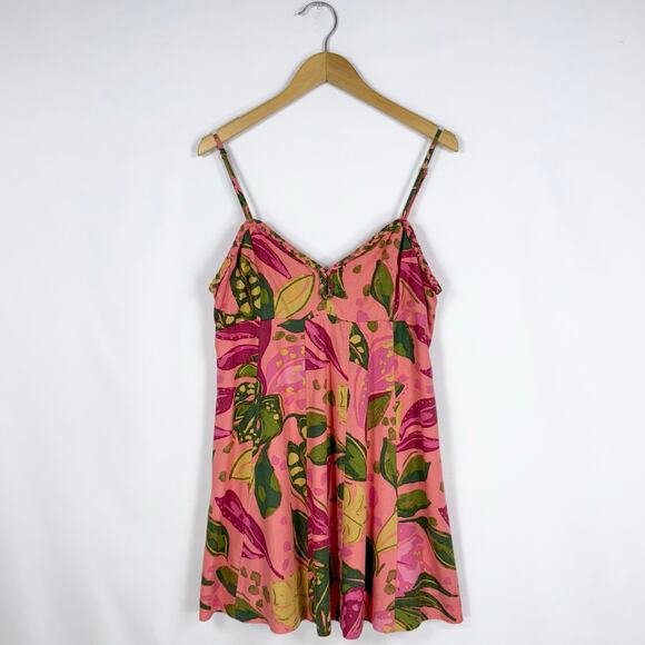 Vici Women's Kenedy Tropical Sweetheart Mini Dress Large Pink Linen Blend - Picture 2 of 16